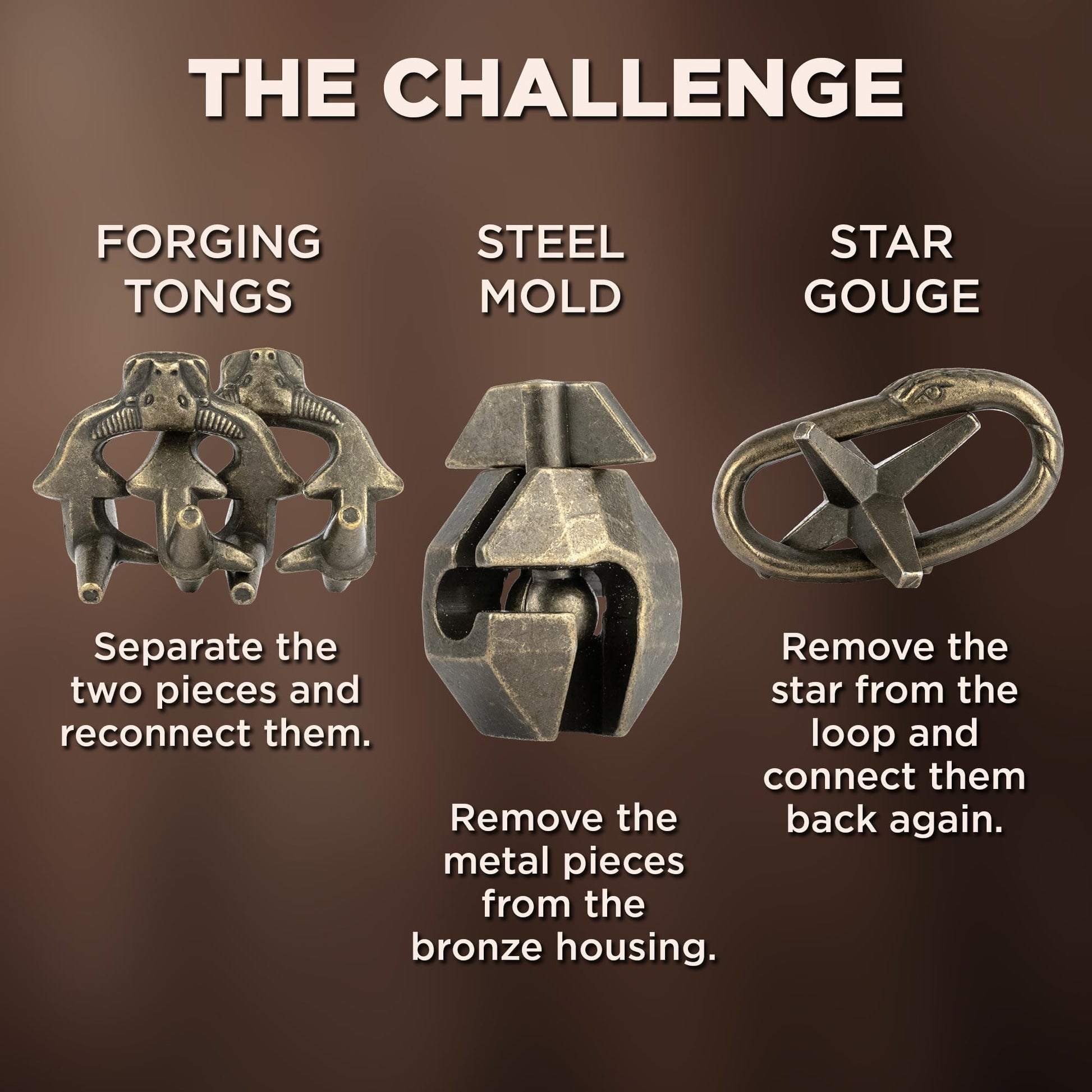 True Genius: Viking Forge - 3 Cast Metal Brainteaser Puzzles, Disentanglement Puzzle, Difficulty Level 3-5, Project Genius, Ages 8+
