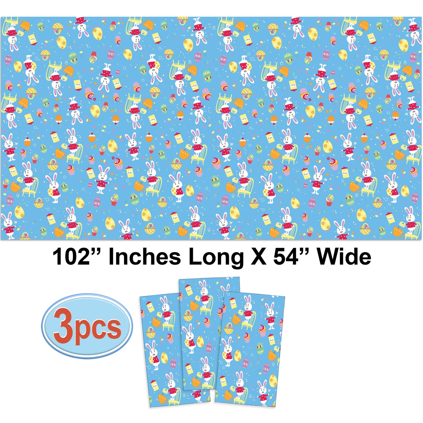 AnapoliZ Easter Plastic Tablecloth | 3 Pcs Pack (54” Inch Wide x 102” Inch Long) | Rectangular Easter Table Cover with Bunnies | Easter Party