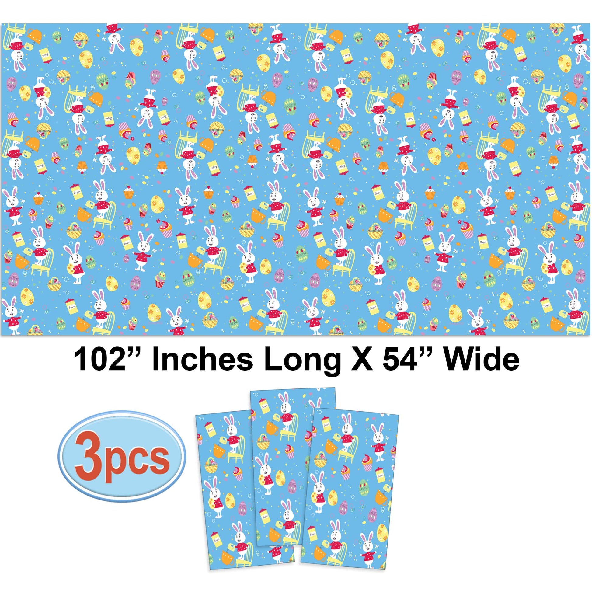 AnapoliZ Easter Plastic Tablecloth | 3 Pcs Pack (54” Inch Wide x 102” Inch Long) | Rectangular Easter Table Cover with Bunnies | Easter Party
