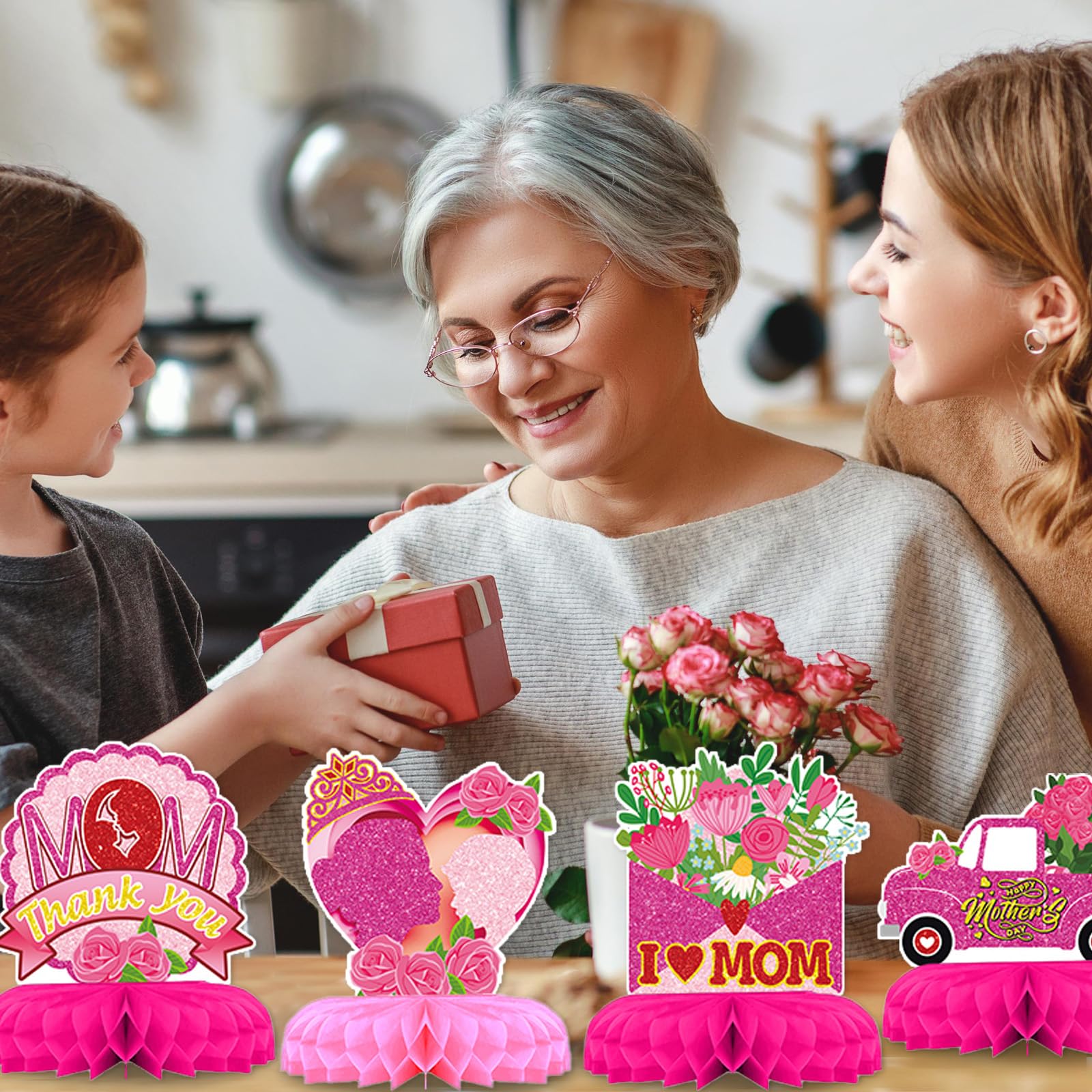 Happy Mother’s Day Party Decorations Honeycomb Centerpieces Best Mom Ever Party Supplies Table Centerpieces Sign Table Topper for Mother’s Birthday