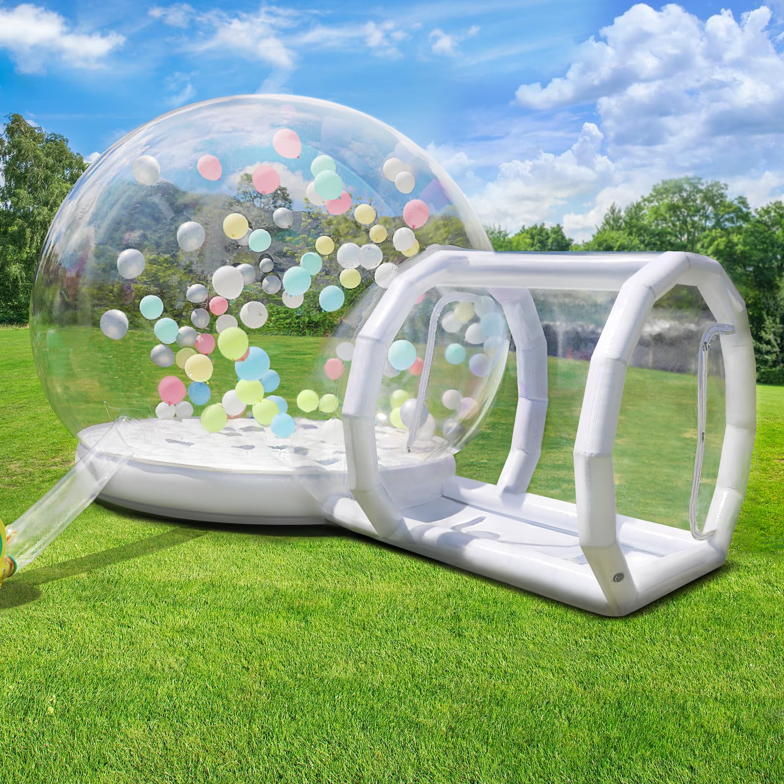 13ft Inflatable Bubble House for Kids with trampoline, Clear Inflatable Bubble Dome Tent with Blower & Pump, Commercial Grade PVC Waterproof Garden