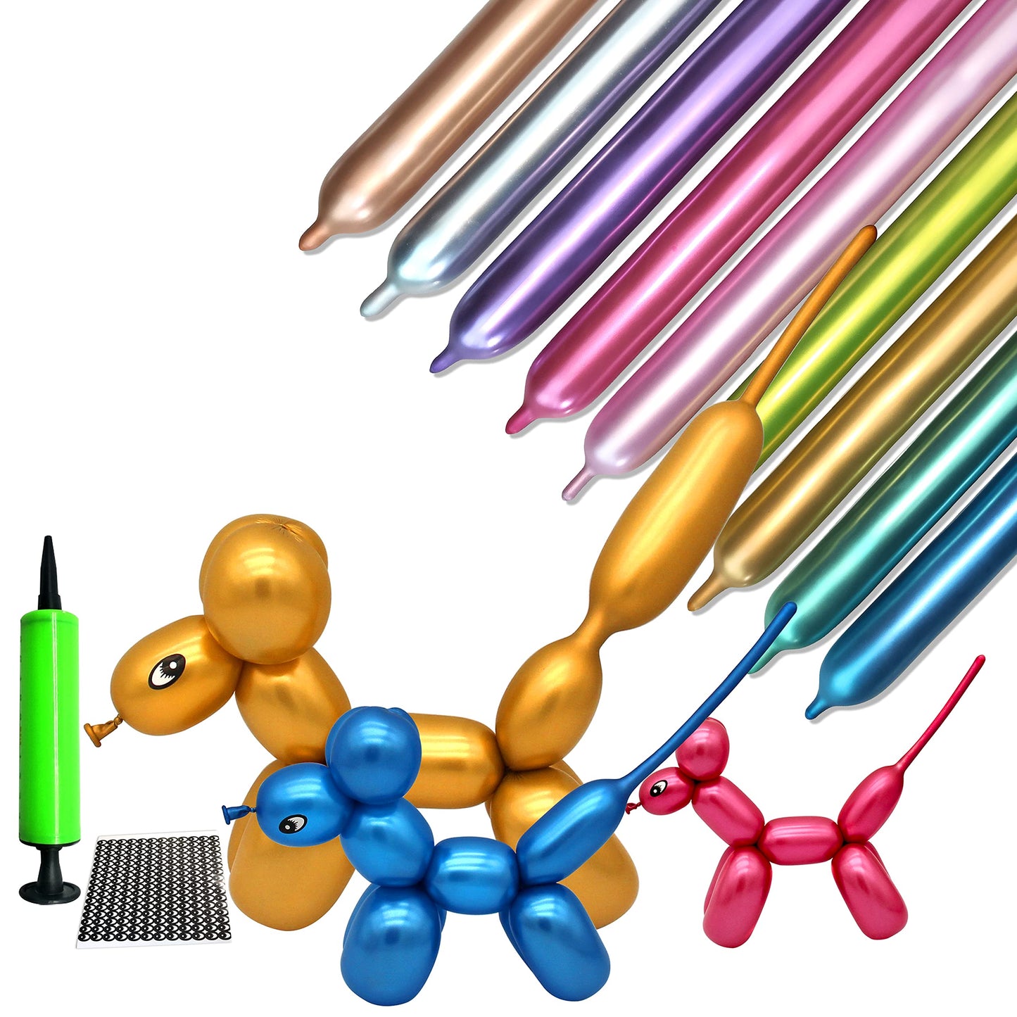 LXZFCRG 100pcs 260 Long Balloons Kit with Pump, Shiny Metallic Latex Twisting Balloon for Balloon Animals, Magic Balloons for Birthdays Wedding Party
