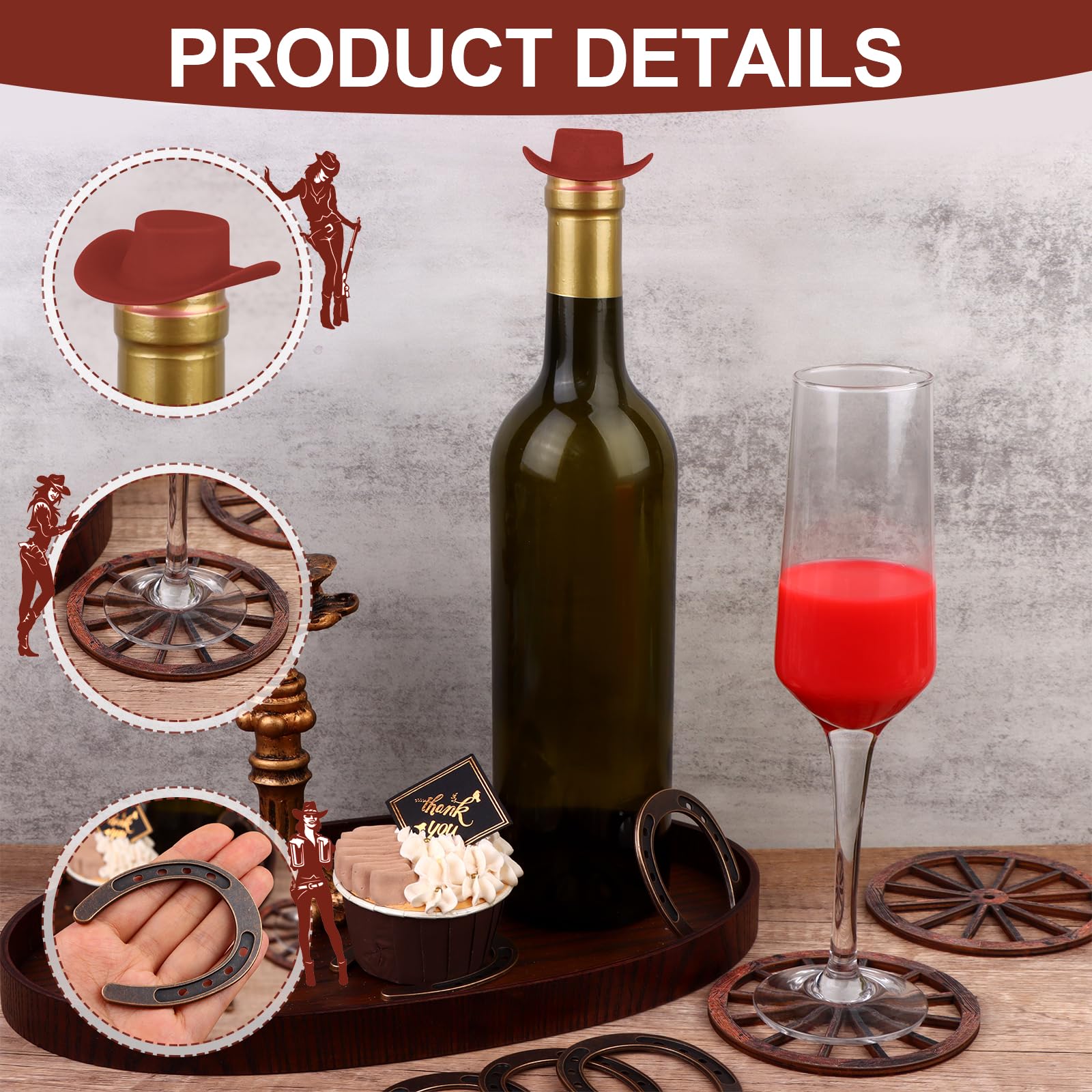 FIONUPI 40 PCS Western Themed Party Decorations Mini Horseshoes Cowboy Hats Wagon Wheels Retro Table Centerpieces for Cowboy Cowgirls Wedding Birthday
