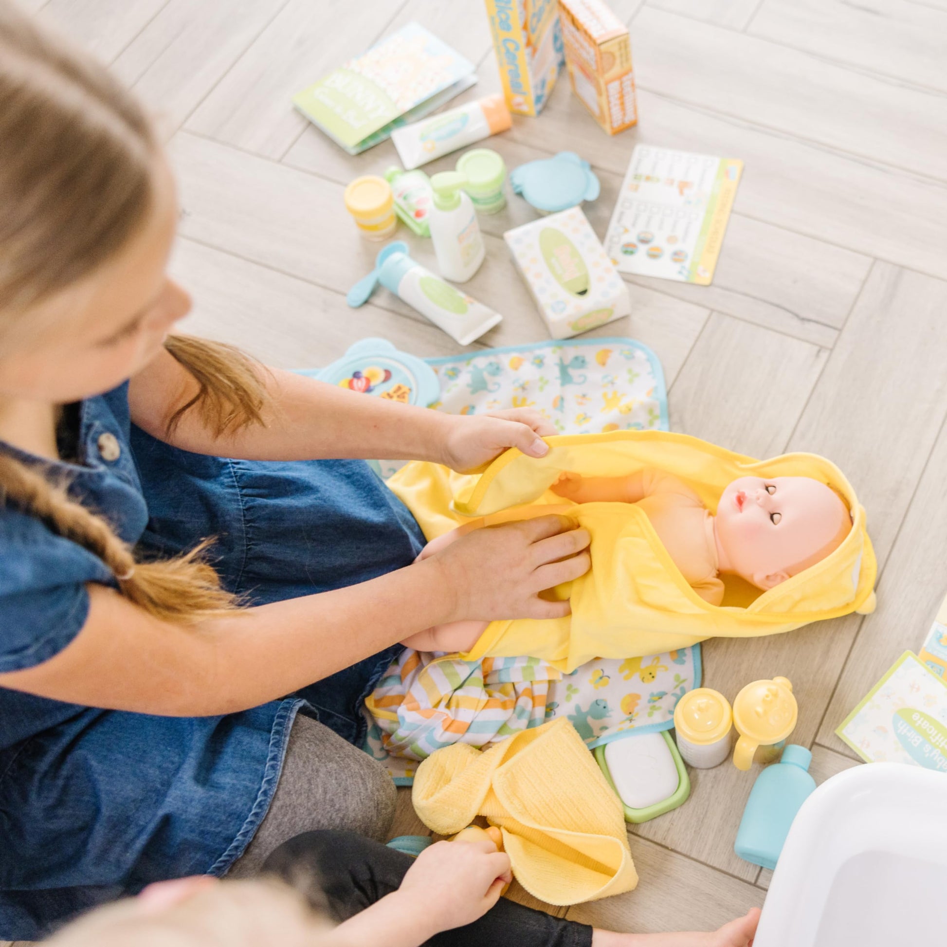 Melissa & Doug Mine to Love Deluxe Baby Care Play Set (48 Pieces - Doll + Accessories to Feed, Bathe, Change, and Cuddle)