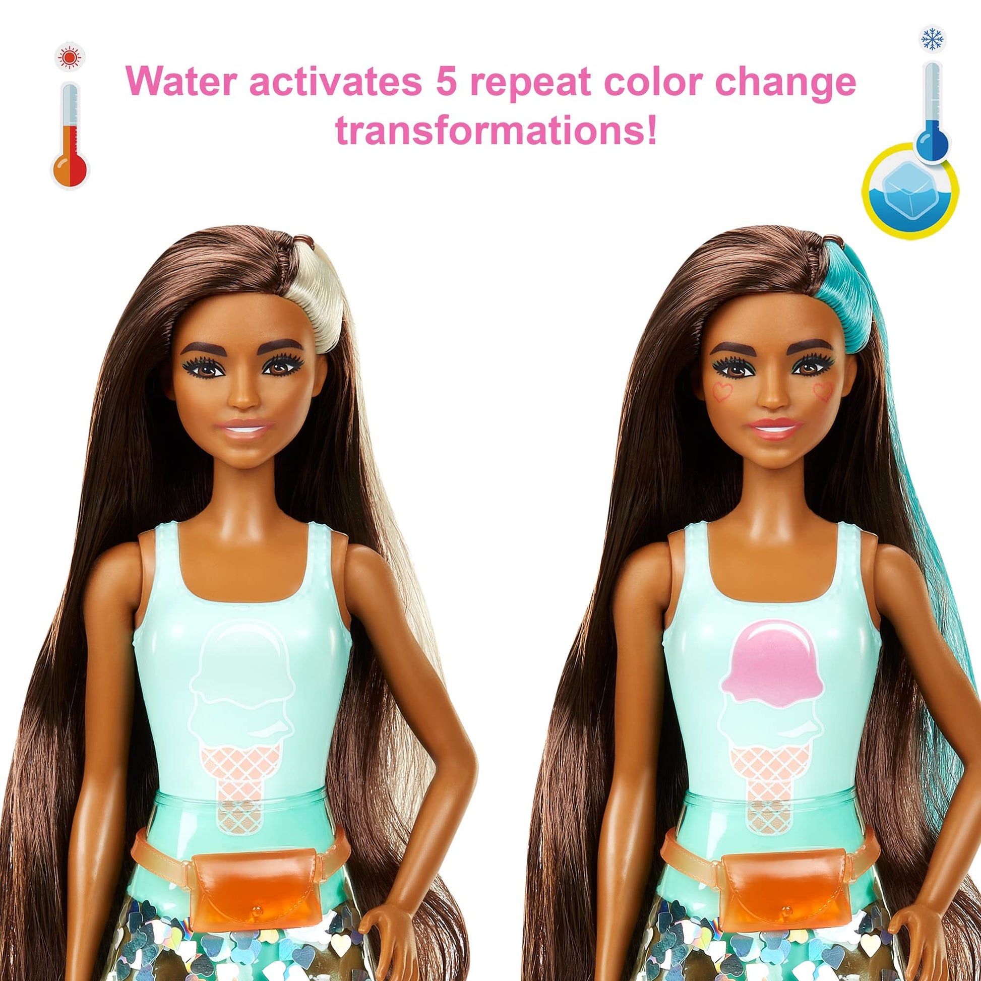Barbie Color Reveal Sunshine and Sprinkles Doll & Accessories with 25 Surprises, Ice Cream Theme Including Water-Shower Umbrella & Color Change
