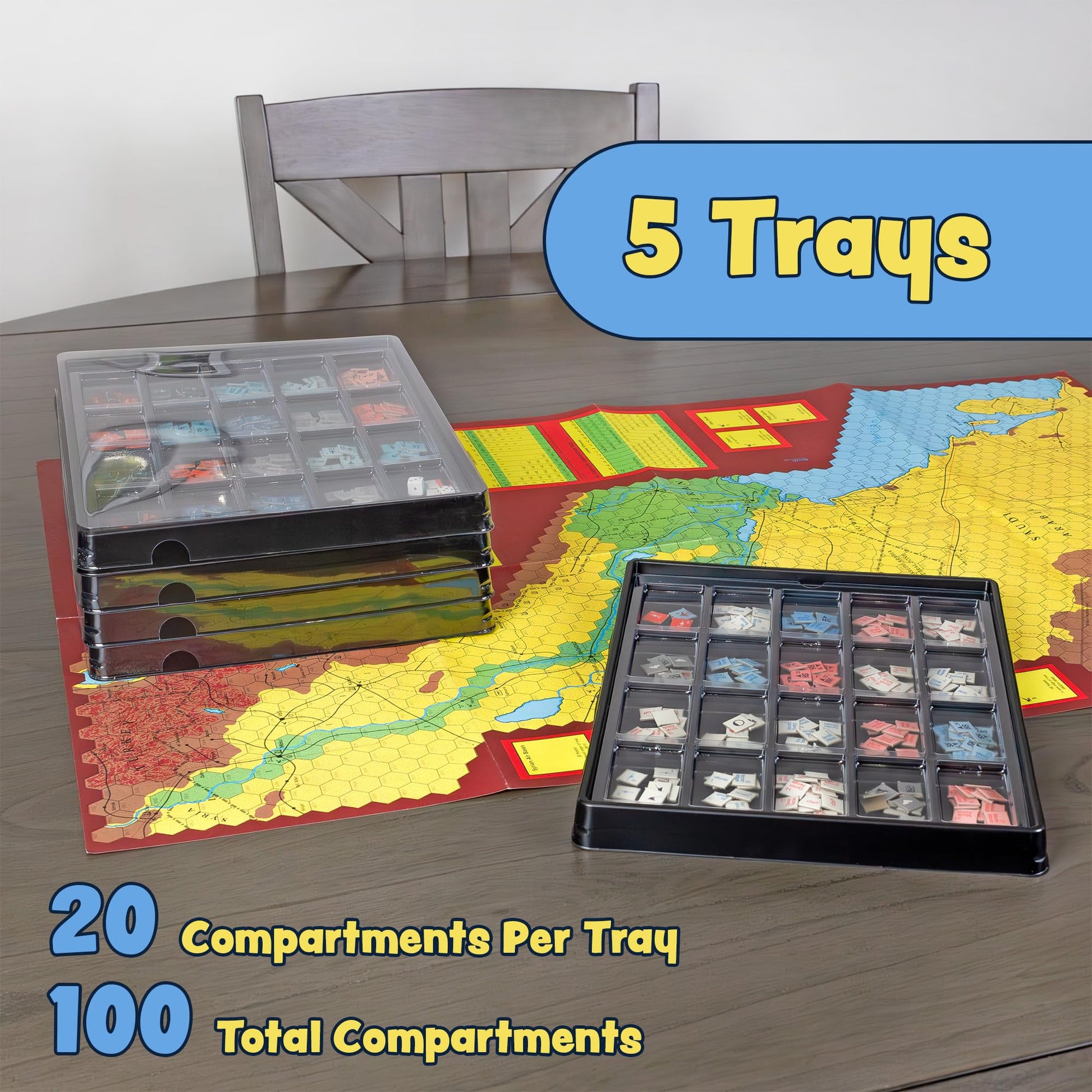 Flying Buffalo Game Piece Counter Trays (5-Pack); War Game and Board Game Storage Sorting Organizers, Playthos Collection