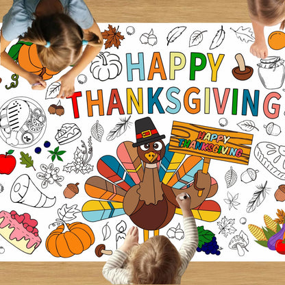 Hoblynth Giant Thanksgiving Coloring Table Cloth for Kids Large Thanksgiving Posters to Color Jumbo Coloring Tablecloth Crafts Thanks Giving Party