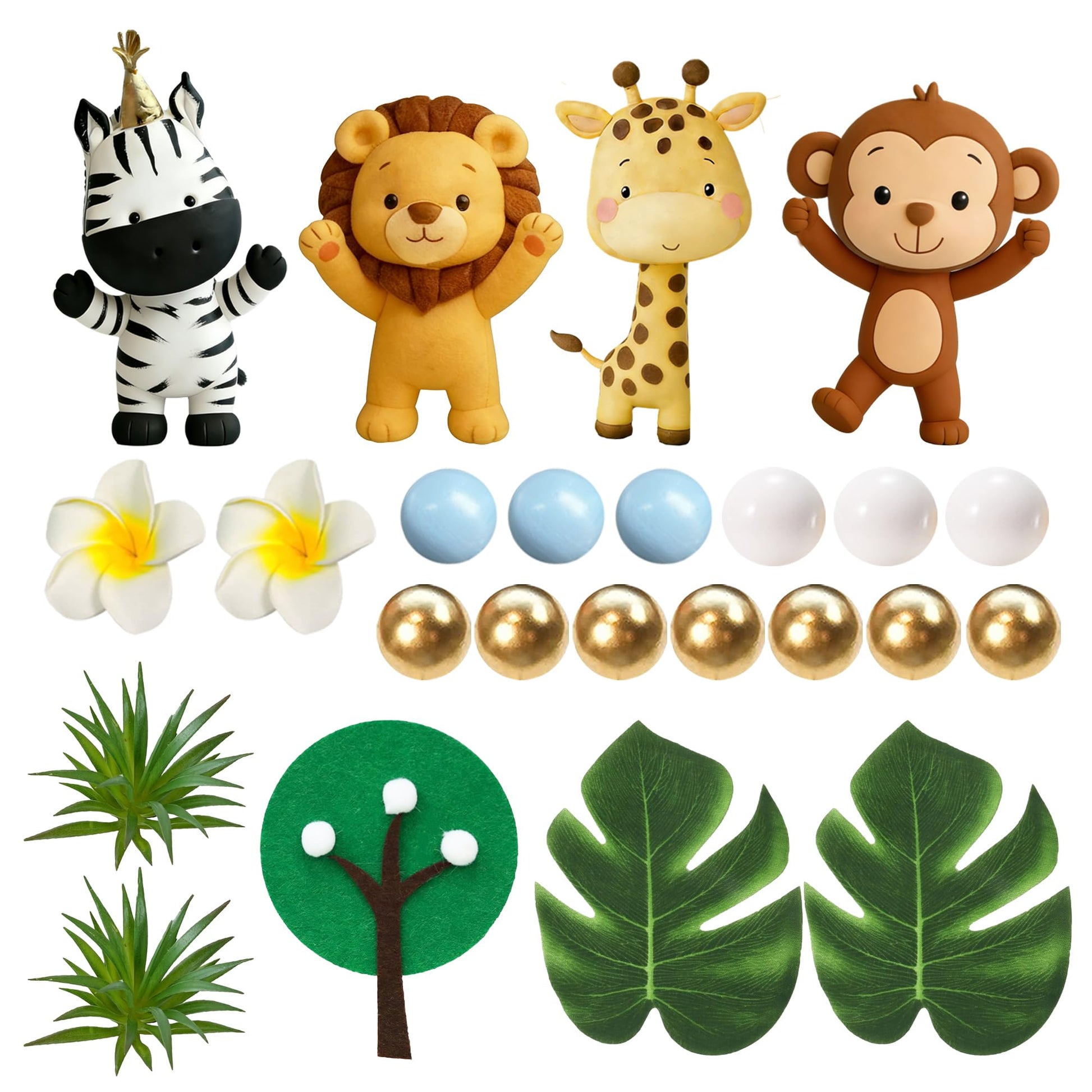 Jungle Safari Animal Cake Topper with Lion Giraffe Monkey Zebra Balls for Wild Animals Themed Birthday Supplies
