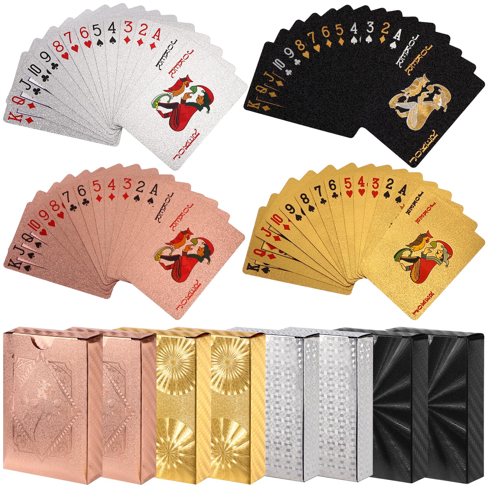 LIUBUJINGYING 8 Pack Waterproof Playing Cards Plastic Gold Foil Playing Card Plastic Playing Ca-RDS 4 Colors Waterproof PET Foil Poker Ca-RDS Bulk