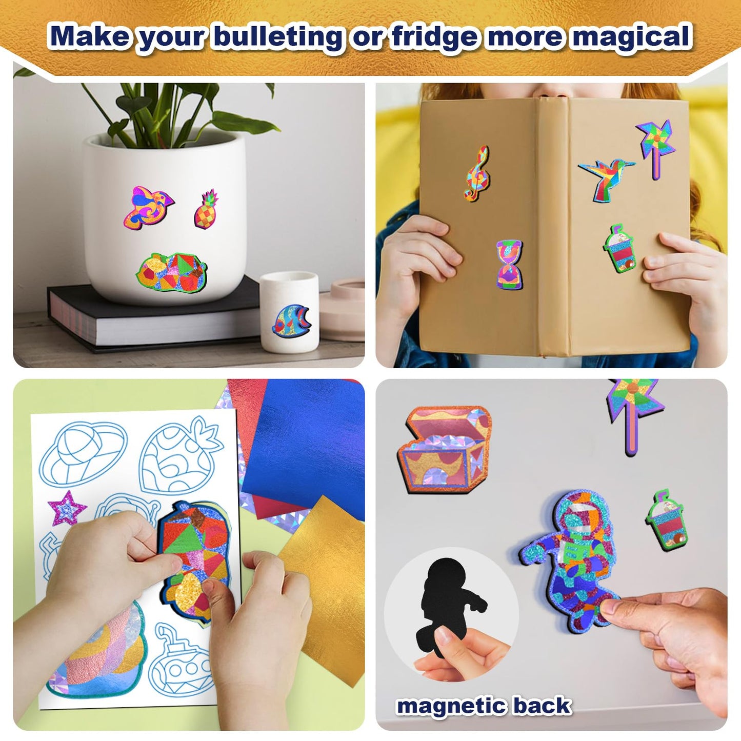 FLUXOJOY Foil Art Craft Kits for Kids, Mess -Free Fun Activity Set for Child, DIY Printing Craft Kit, Birthday Party Gifts for Ages 4 5 6 7 8 9 10 11