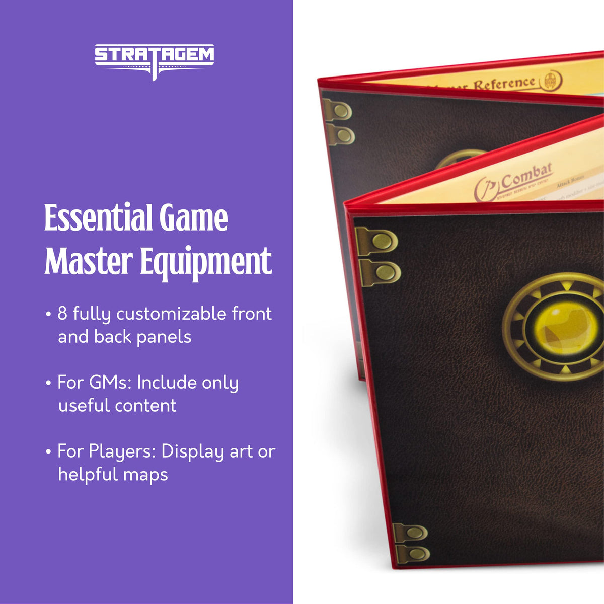 Stratagem The Master's Tome 4-Panel Customizable GM Screen with Free Inserts - Dry Erase, Dungeon & Game Master Accessory for Tabletop RPG Campaigns