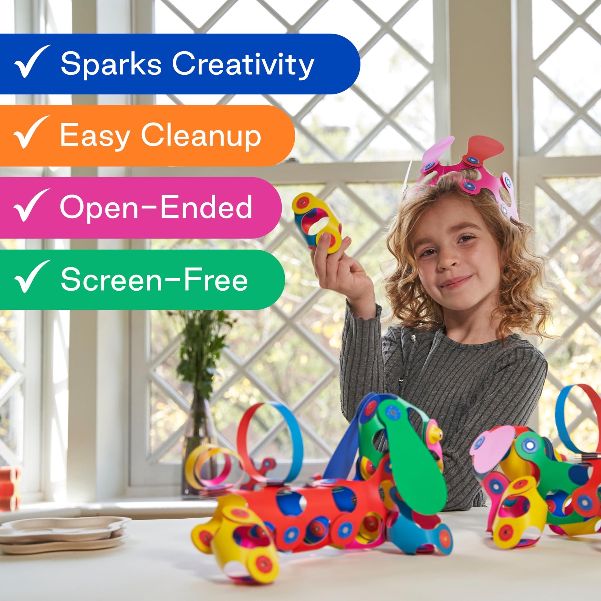 Clixo Window Travel Pack - Fun Magnetic Toy for Kids - 24-Piece Suncatcher Kit with Prisms & Suction Cups for Plane and Car Windows - Portable Rainbow