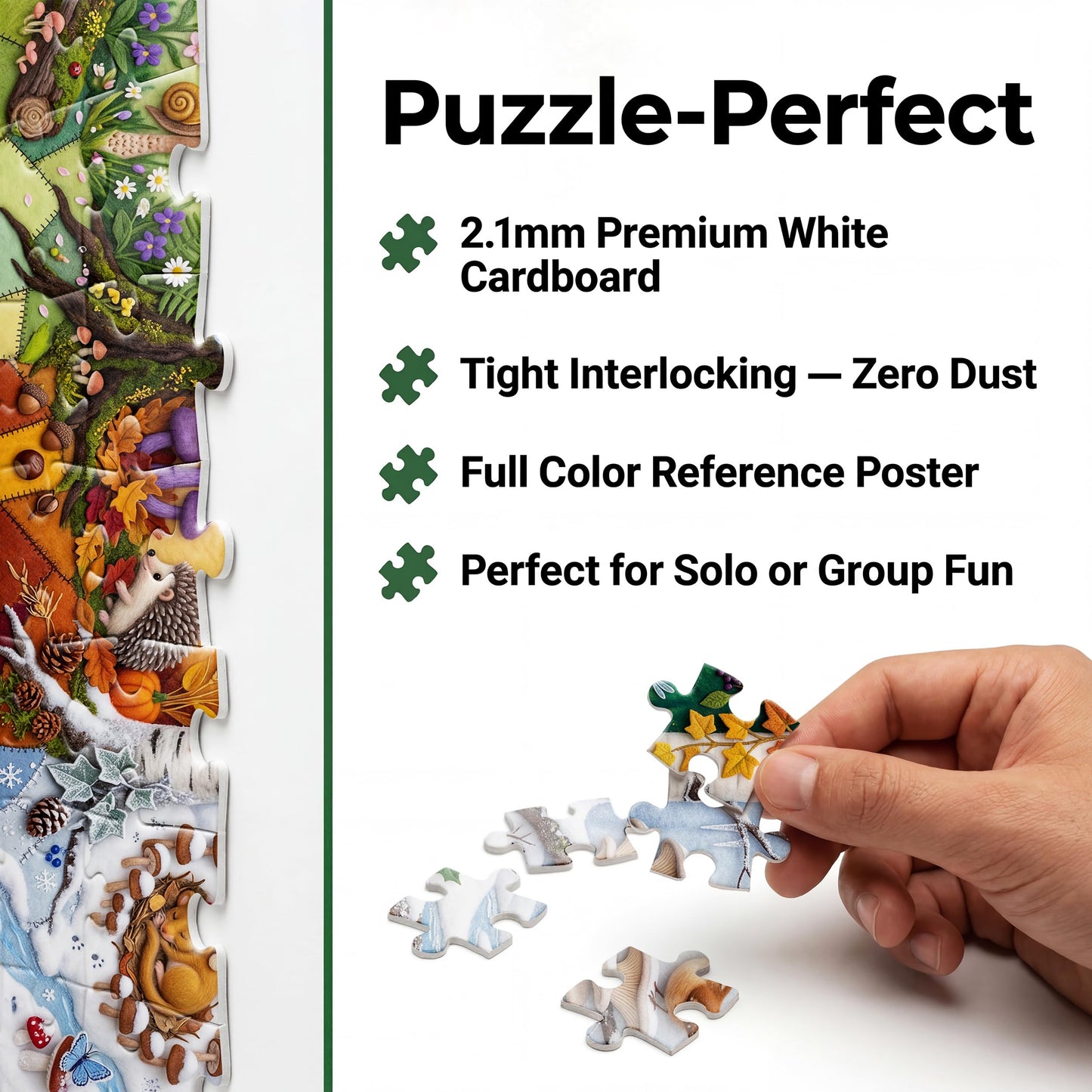 NiceGo 1000 Piece Jigsaw Puzzle for Adults - Enchanted Four Seasons Forest | Whimsical Felt Art Mushrooms, Hedgehog & Wildlife | 27.5"x19.7" |