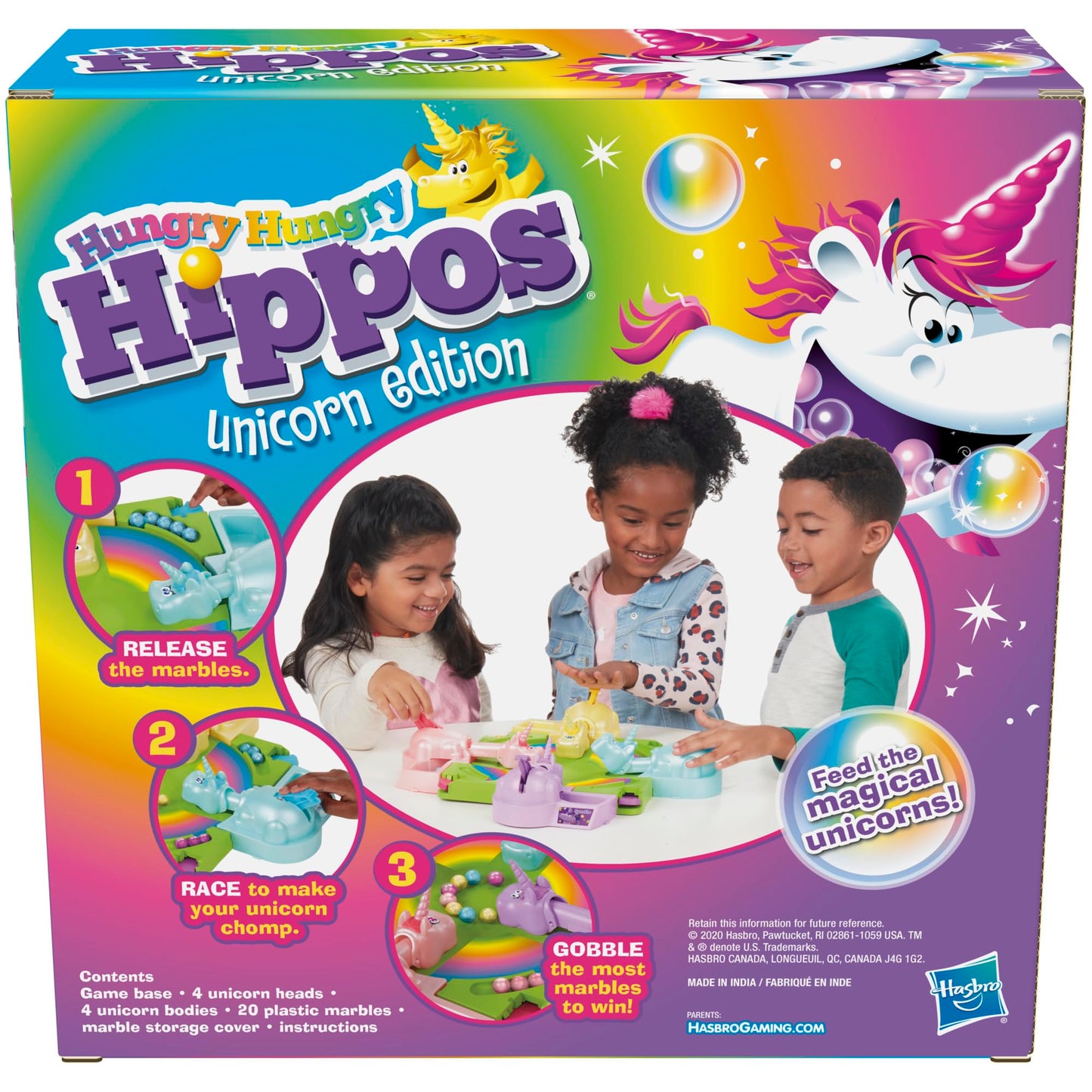 Hasbro Gaming Hungry Hippos Unicorn Edition Pre-School Board Game for Kids Ages 4 and Up; 2-4 Players, Easter Gifts for Boys and Girls (Amazon