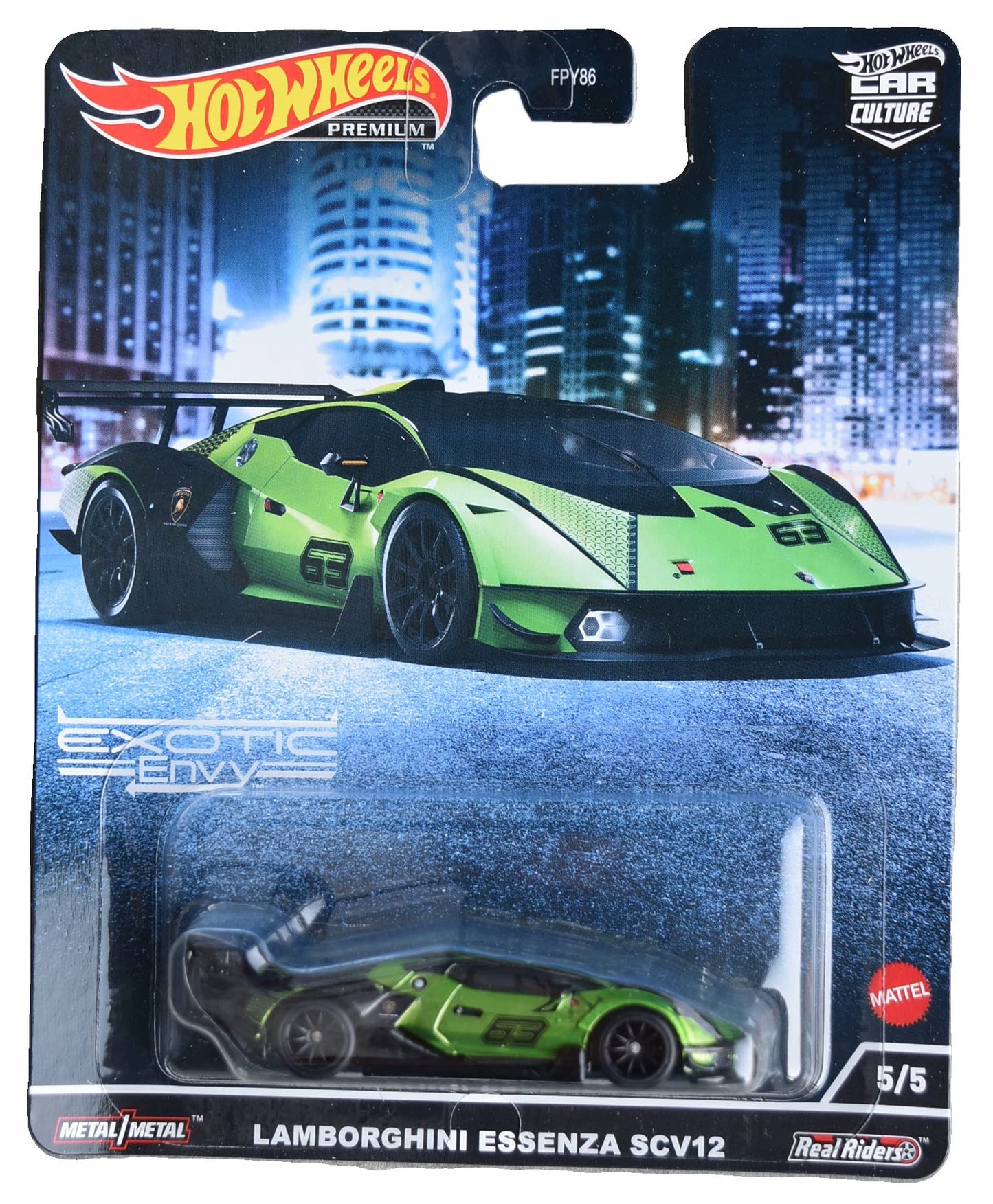 Hot Wheels Green Lamborghini Essenza SCV12 Car Culture 2022 Exotic Envy 5/5 1:64 Scale Premium Collectible Die Cast Metal Toy Car Model with Real