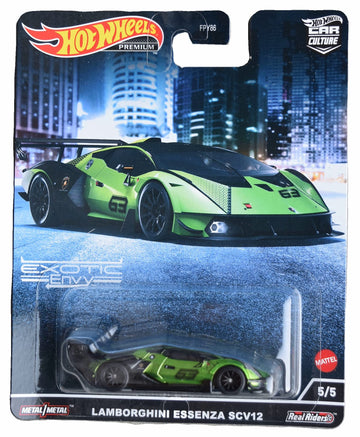 Hot Wheels Green Lamborghini Essenza SCV12 Car Culture 2022 Exotic Envy 5/5 1:64 Scale Premium Collectible Die Cast Metal Toy Car Model with Real