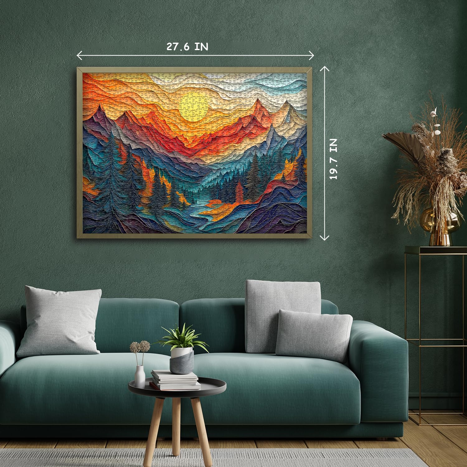 Mountain Puzzles for Adults 1000 Pieces, Nature Tree River Canyon Sunset Forest Landscape Jigsaw Puzzle Scenic, Colorful Paper Cut Art Themed