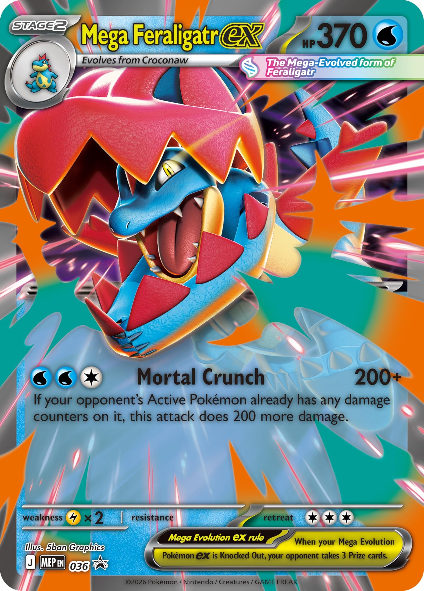 Pokémon TCG: Mega Evolution-Ascended Heroes Mega Feraligatr ex Box (1 Foil Promo Card, 1 Oversize Lenticular Card & 4 Booster Packs)