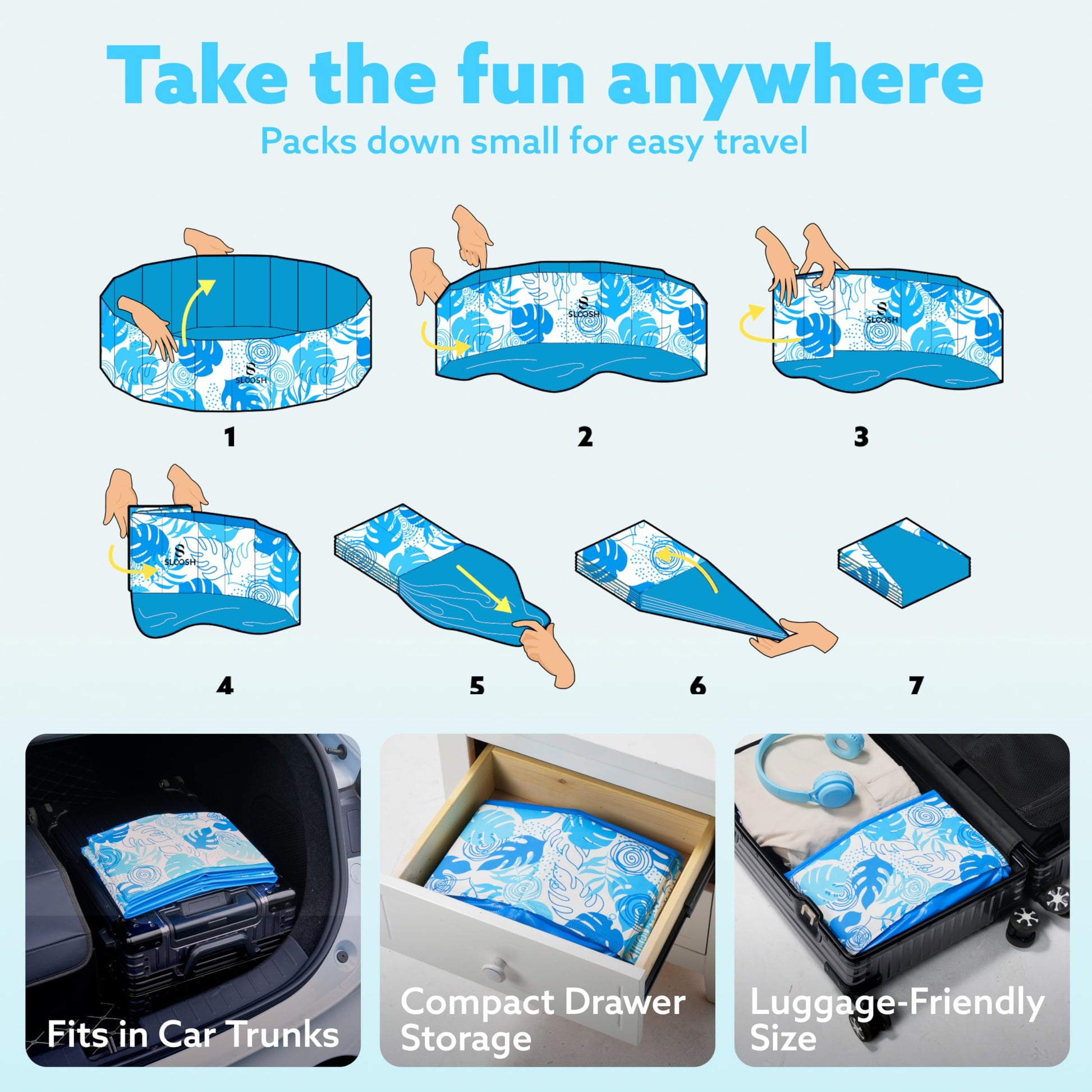 SLOOSH Foldable Dog Kiddie Pool - Portable Hard Plastic Kids Baby Doggie Swimming Pool, Anti-Slip Thick PVC Collapsible Pets Cats Whelping Box Puppy