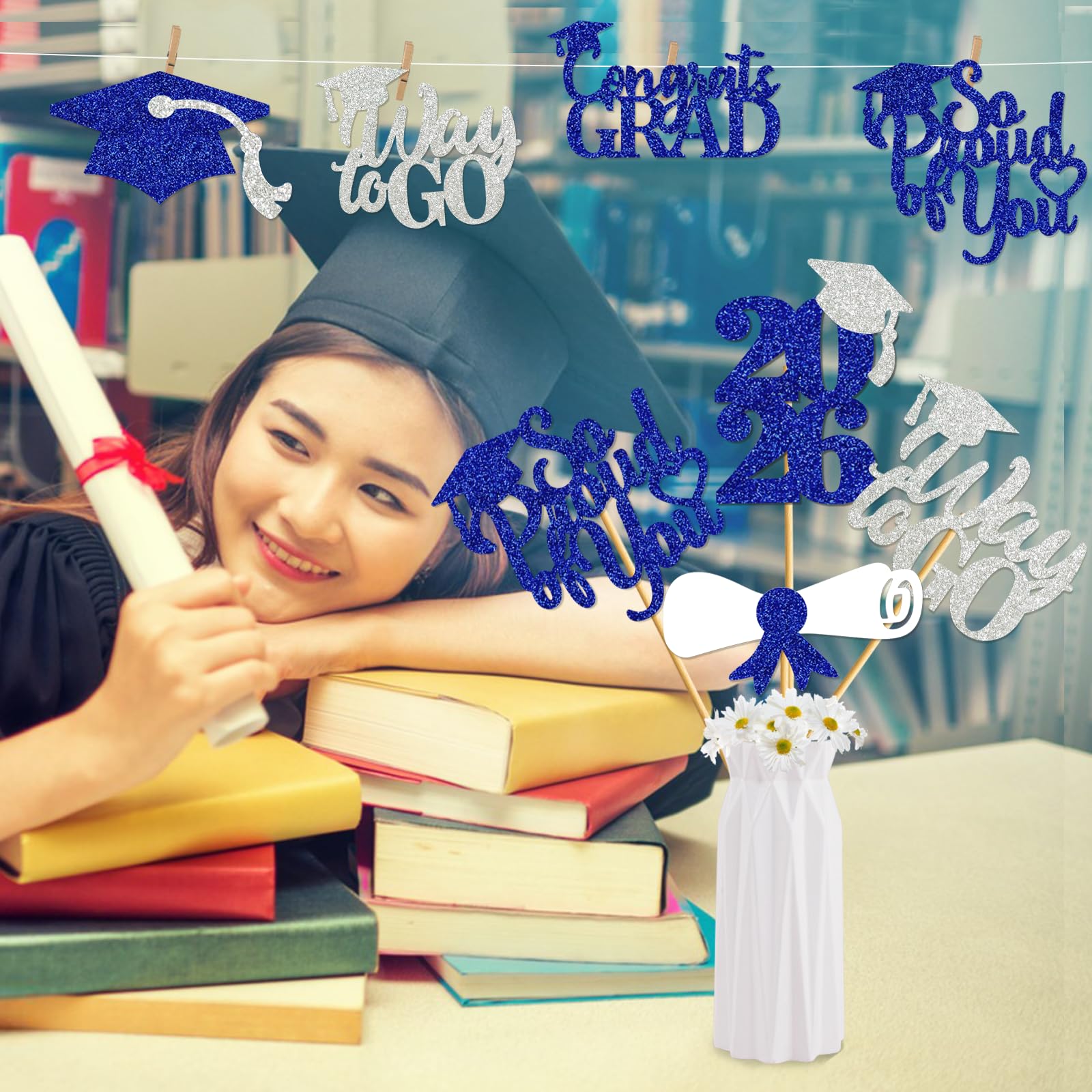 24Pcs Graduation Centerpieces for Tables 2026 Graduation Centerpiece Sticks Class of 2026 Centerpiece Sticks for Graduation Table Decorations