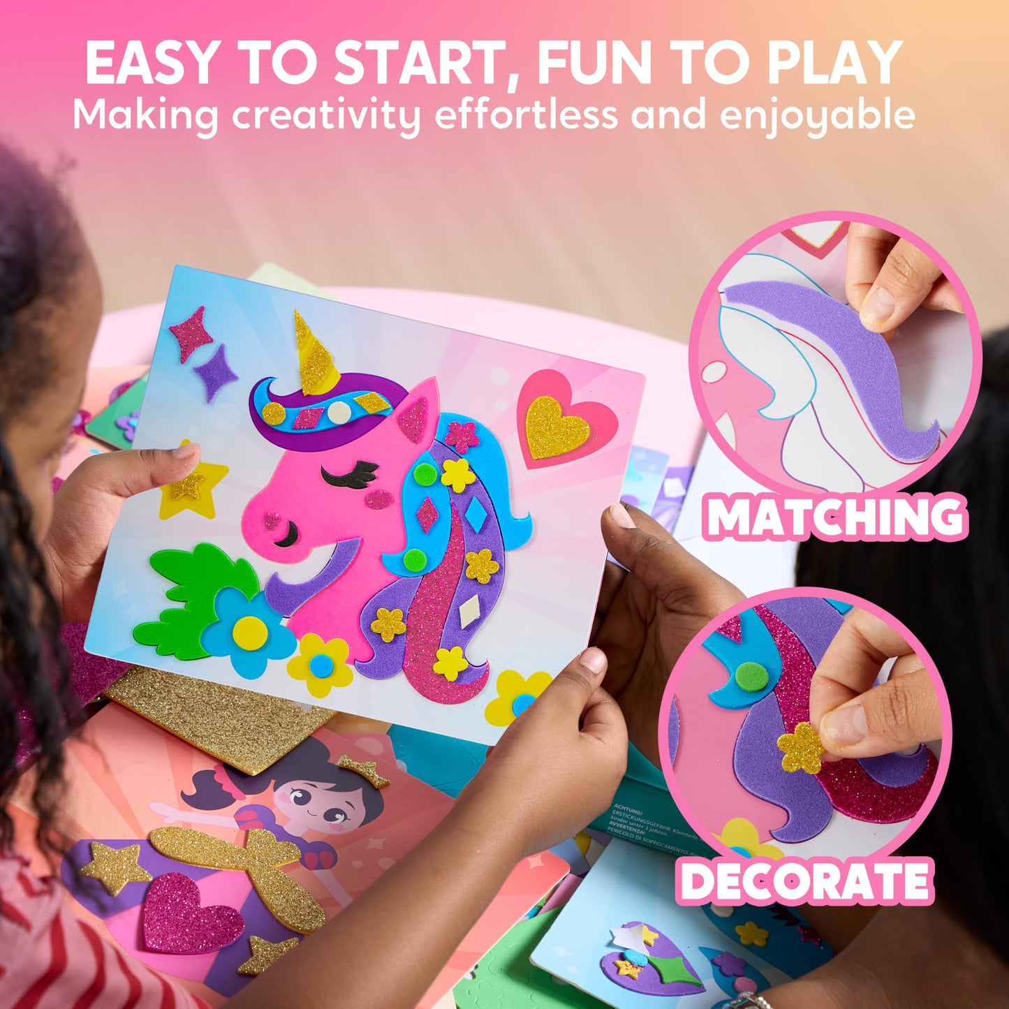 Klever Kits Foam Art Kit for Kids, EVA Foam Stickers with 6 Art Board and 800+ Stickers, DIY Arts and Crafts for Boys Girls Age 3+, Unicorns