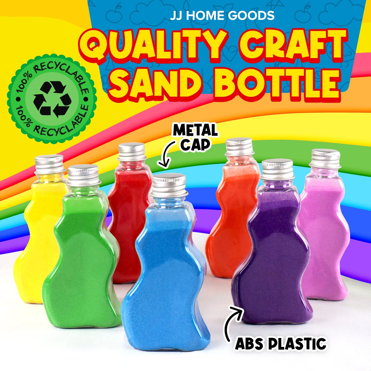 JJ CARE Sand Art Bottles [12 Wave-Shaped Sand Bottles + 6 Small & 6 Large Funnels] Craft Sand Art Kit for Kids 3 Years Above, Non-Toxic Rangoli Color
