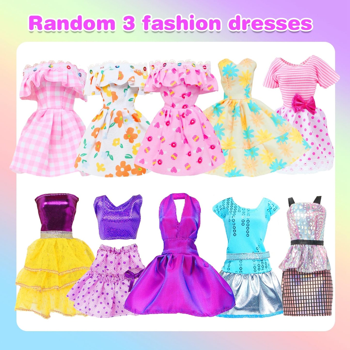20pcs Doll Clothes and Accessories Including Random 10 Outfits Fashion Sequin Dresses Tops Bottoms Pants Short Skirt Swimsuit Bikini and Random 10