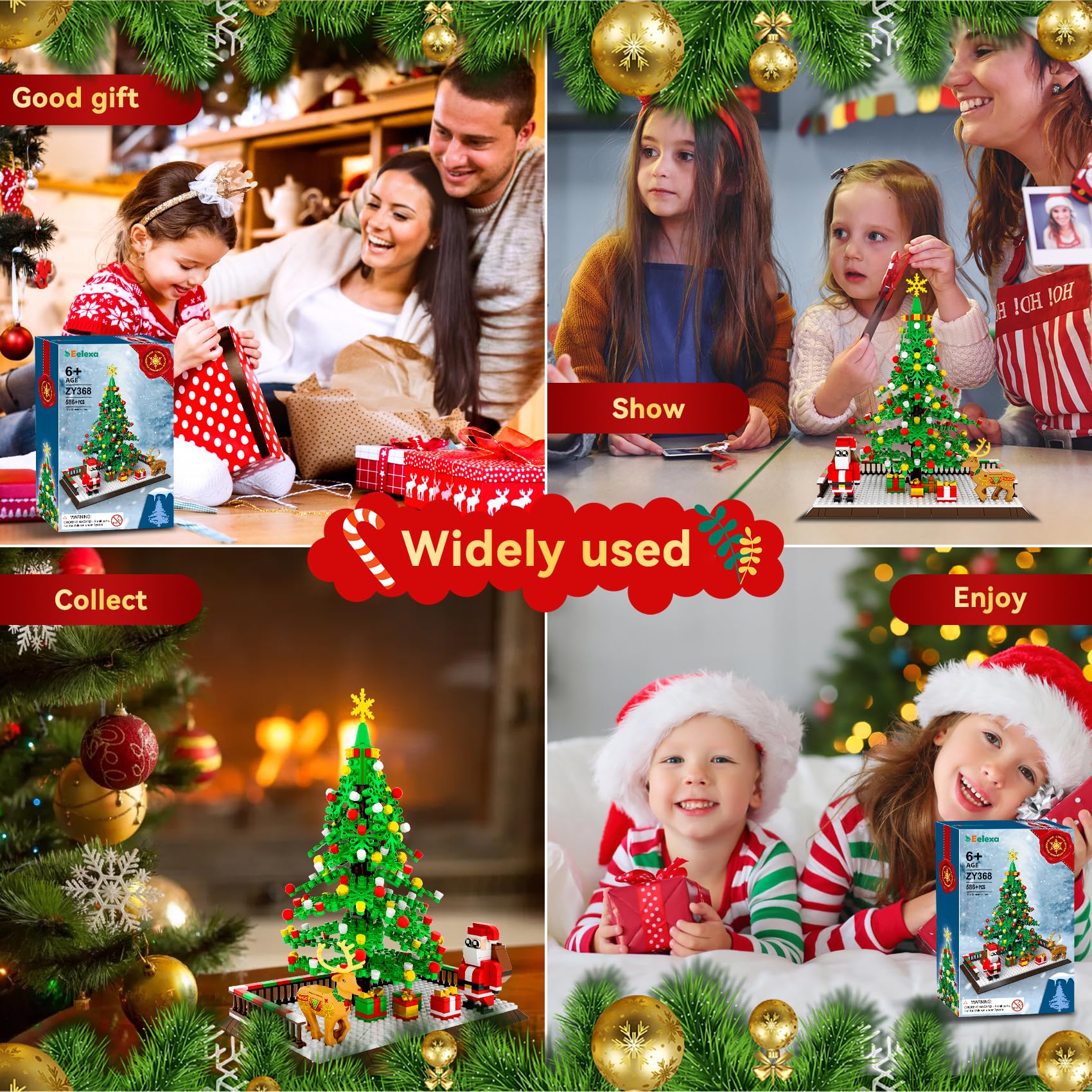 Eelexa Christmas Tree Building Block: Festive Figures Building Set with Santa Claus, 586 PCS for 6+ Ages Kids, Boys, Girls, Adult