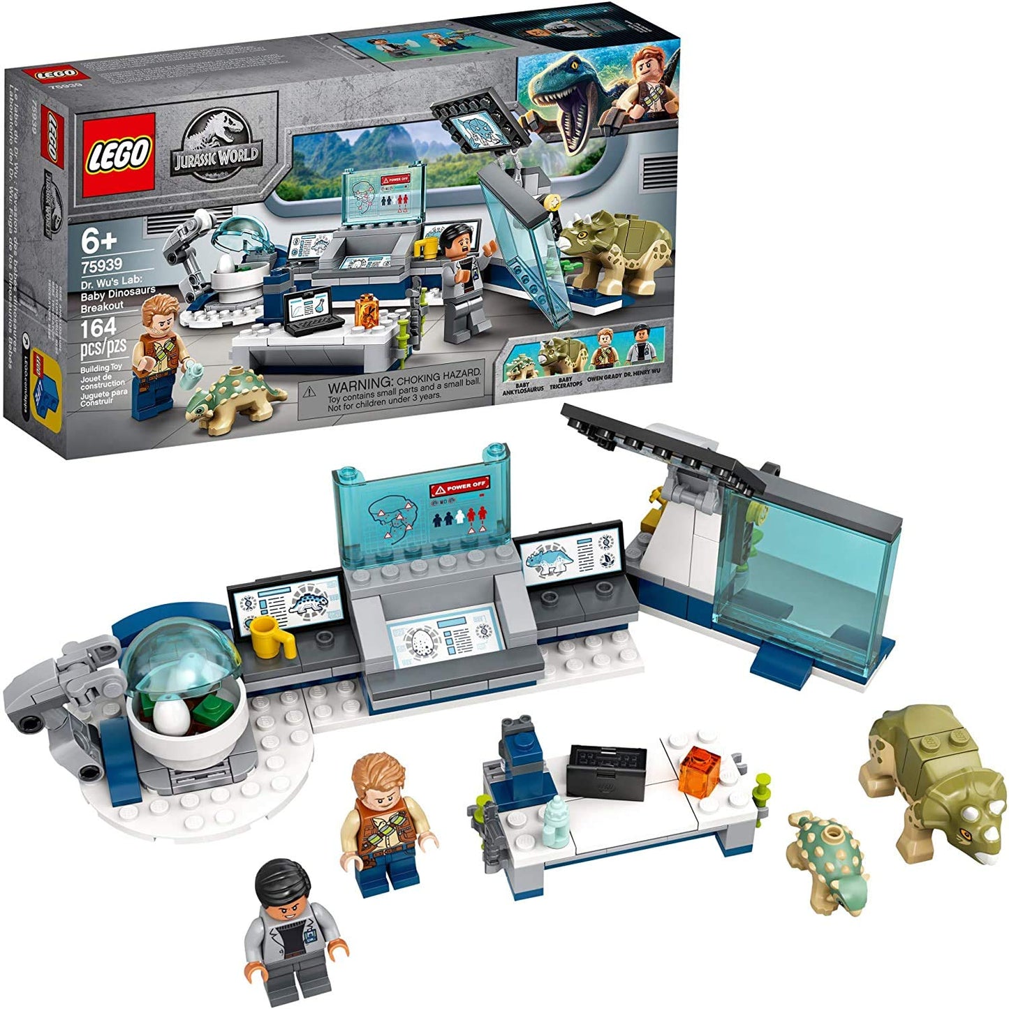 LEGO Jurassic World Dr. Wu's Lab: Baby Dinosaurs Breakout 75939 Fun Dinosaur Toy Building Kit, Featuring Owen Grady, Plus Baby Triceratops