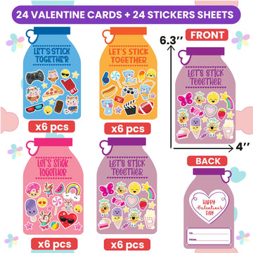Valentine Cards with Stickers for Kids, Lets Stick Together Valentine Card, Classroom Valentines Exchange Cards, Valentine Day Cards for Toddlers