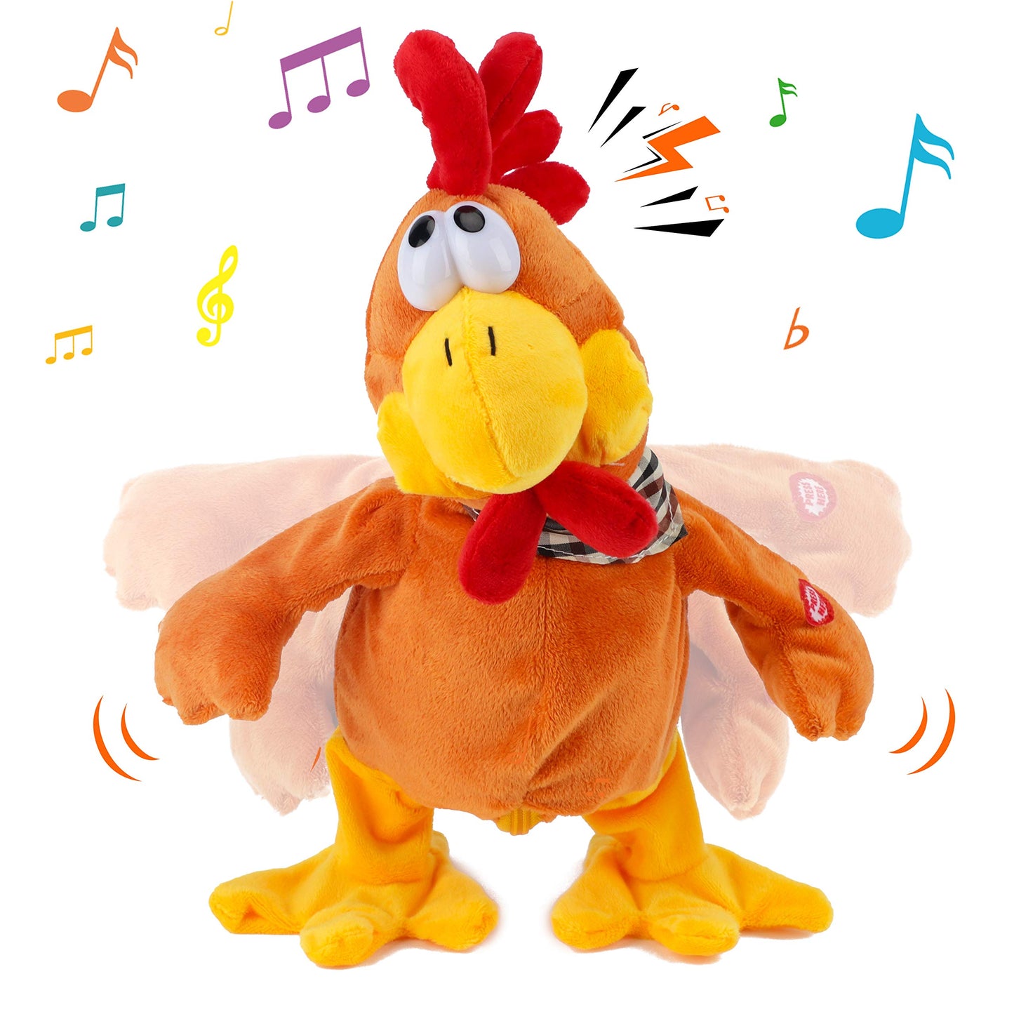 Cuteoy 13" Squawking Chicken Musical Stuffed Animal Plushies Walking Singing Waving Rooster Electronic Interactive Plush Toy for Kids Boys Girls