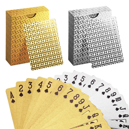 INTEGEAR 2 Decks of Playing Cards, Gold 3D Embossed Patterned Poker Cards Plastic PET Waterproof Playing Cards Luxury Magic Trick Game Tool Gift
