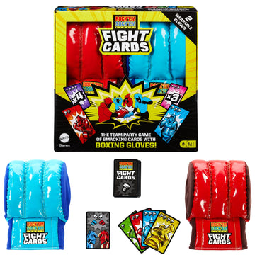 Mattel Games Rock ‘Em Sock ‘Em Robots Fight Cards Card Game, Team Party Game for Kids & Adults with 2 Boxing Gloves