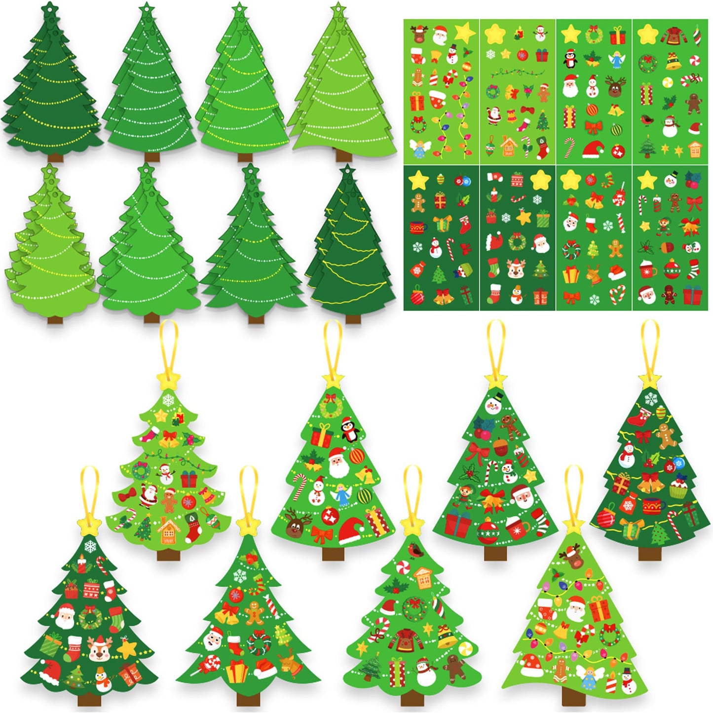 BCCSNNM 48 Pcs Christmas Tree Stickers Kit for Christmas DIY Hanging Art Ornaments Making Your Own Xmas Craft for Winter Holiday Party Classroom