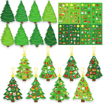 BCCSNNM 48 Pcs Christmas Tree Stickers Kit for Christmas DIY Hanging Art Ornaments Making Your Own Xmas Craft for Winter Holiday Party Classroom