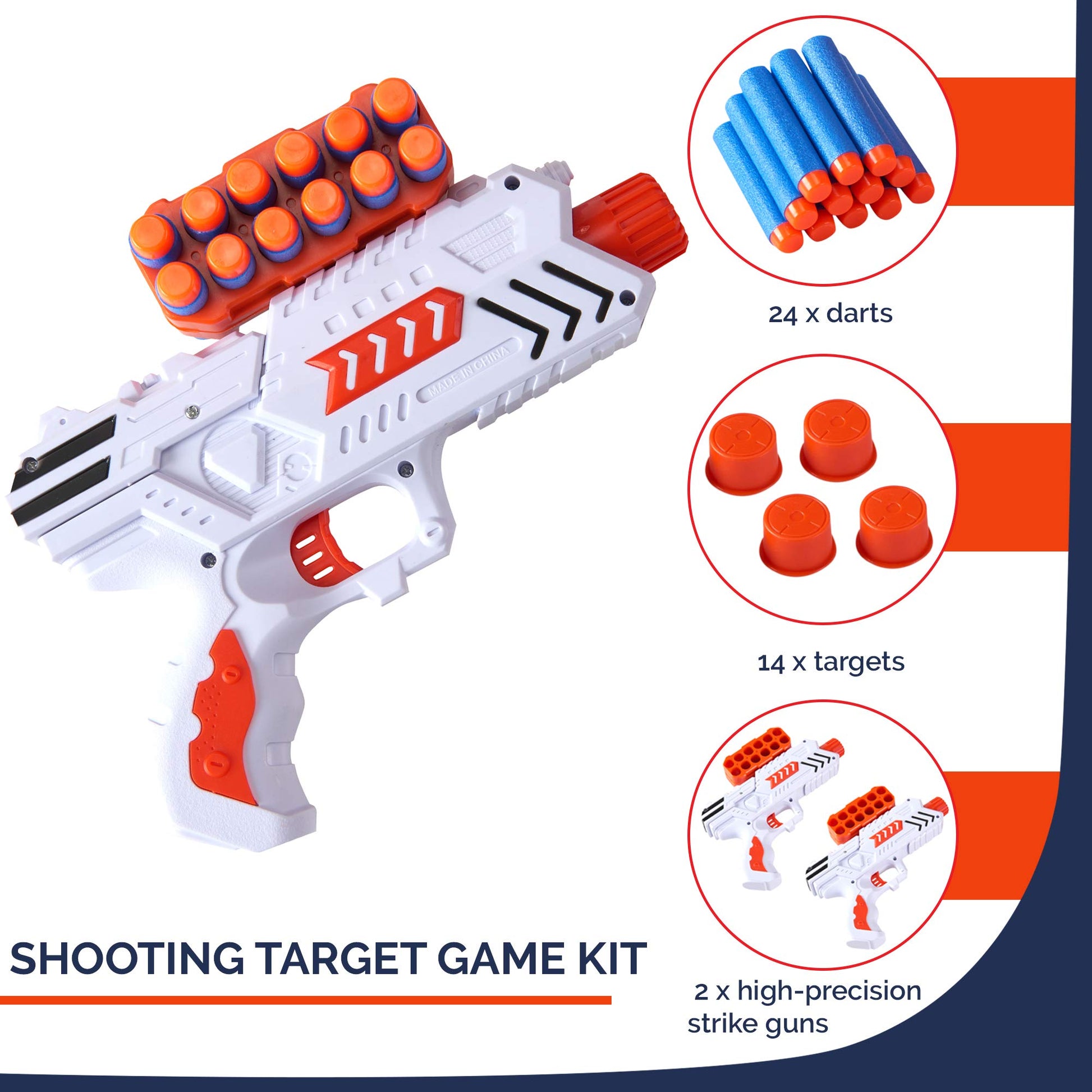 Dimple Shooting Games - Shooting Target Game, Nerf Compatible Rotating Spinning Targets for Shooting with 2 Foam Blaster Toy Guns, 14 Targets, 24 Soft