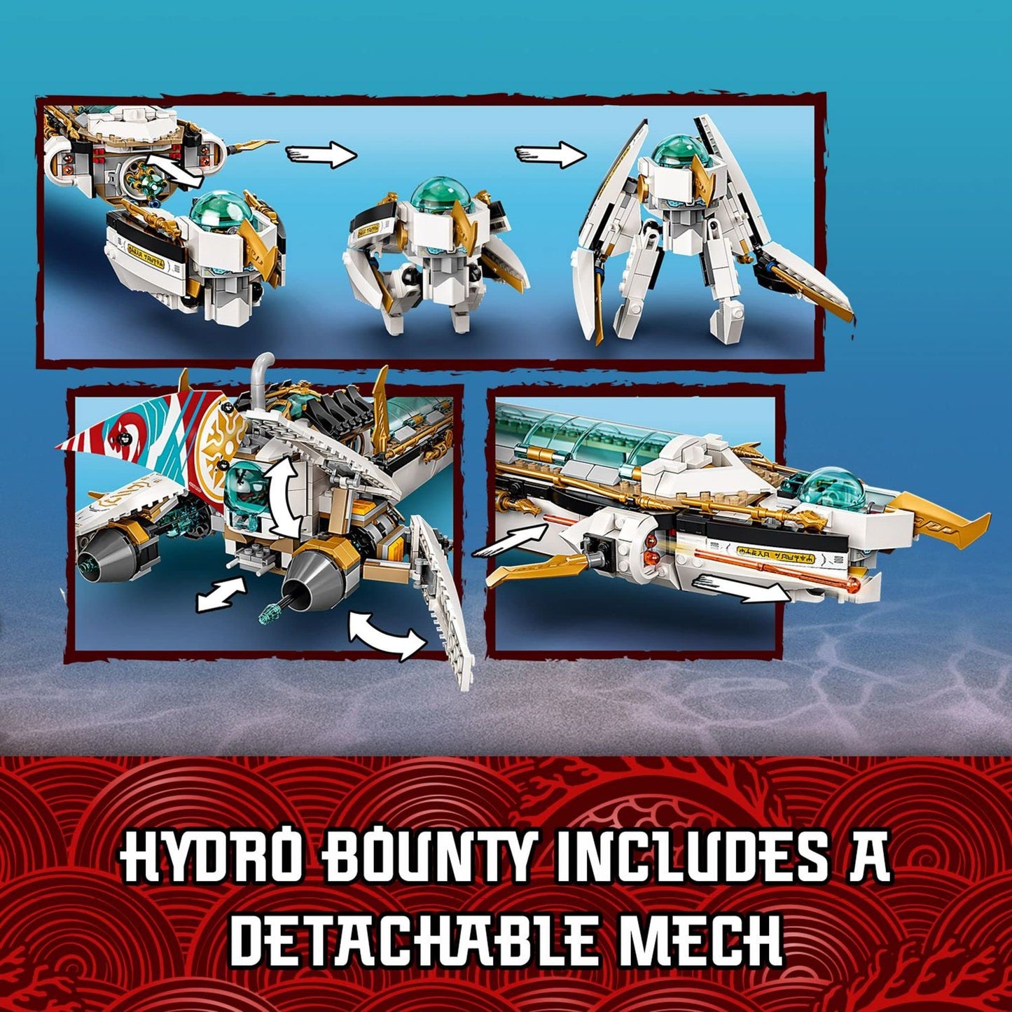 LEGO NINJAGO Hydro Bounty Building Set, 71756 Submarine Toy with Kai and NYA Minifigures, Ninja Toys, Gifts, Presents for Kids, Boys, Girls Age 9 Plus