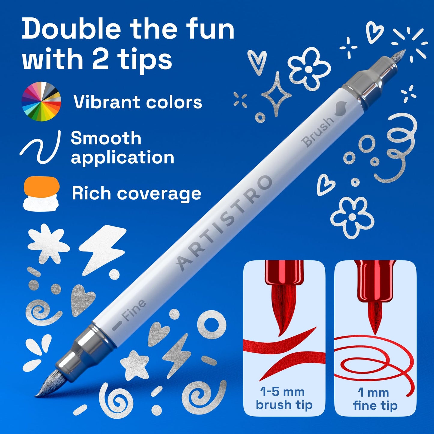 ARTISTRO 24 Metallic Acrylic Paint Markers - Paint Pens for Drawing - For Fabric, Rock, Glass, Wood, Molds - Arts & Crafts Gift for Adults, Teens