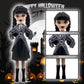 DANONI Addams Toys,Long Sleeve Dots Dress,Red Lips,Black High Heels and Black Hair,Made to Move Addams Dolls,Birthday Idea Gifts (Striped Doll +