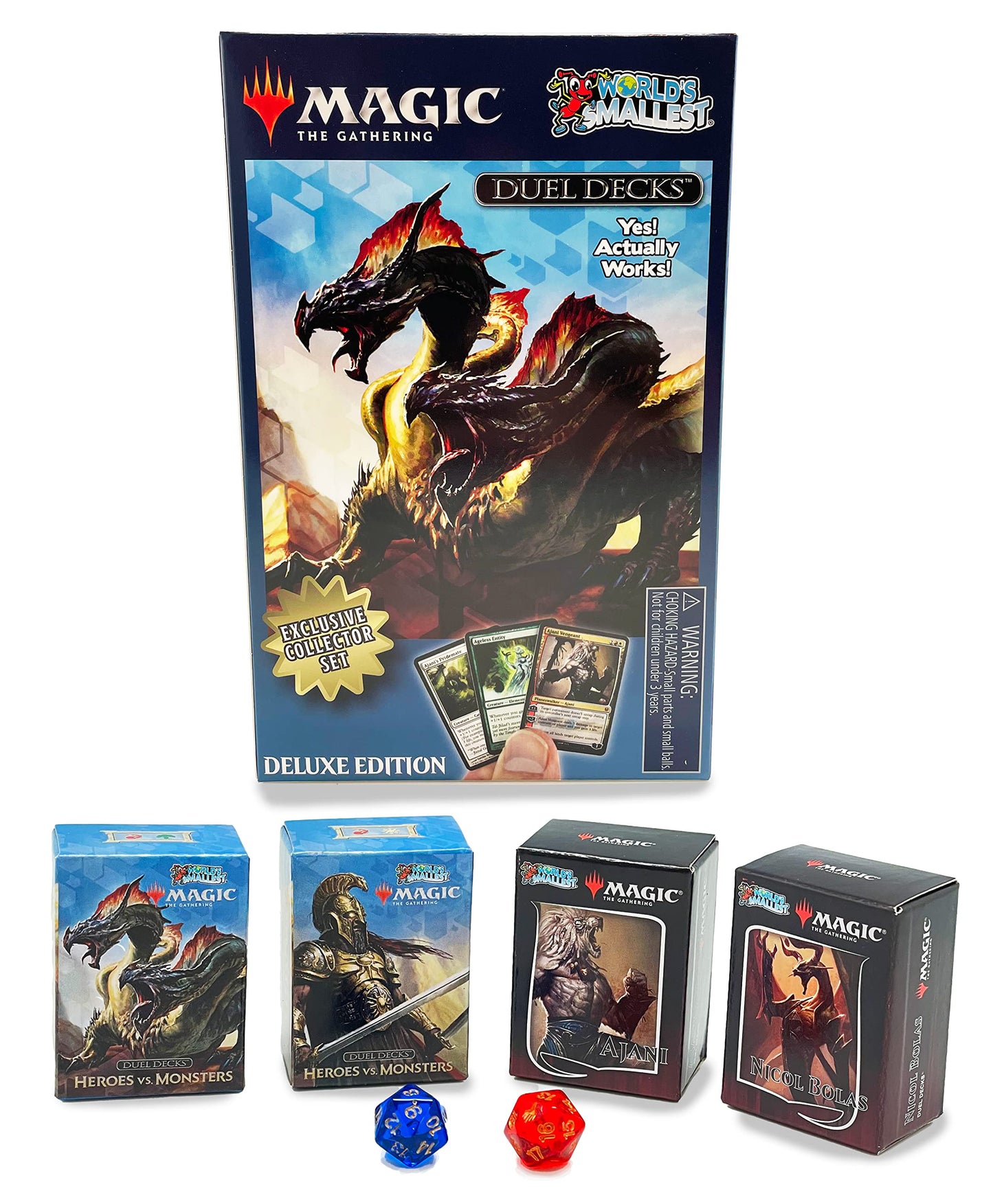 World's Smallest Magic: The Gathering Exclusive Collector Set Featuring Ajani VS. Nicol Bolas and Heroes VS. Monsters Duel Decks and Exclusive Playing