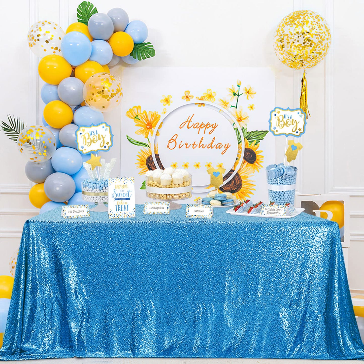 QueenDream Sparkly Sequin Tablecloth - Aqua Blue Table Cloth 50x80 Inches Rectangle Table Overlay Fabric for Birthday Parties Baby Shower Decoration