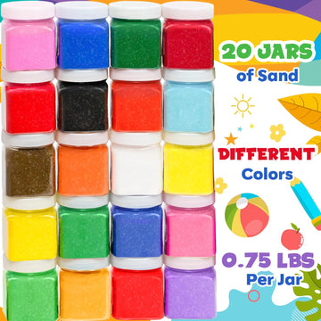 Toyssio Sand for Sand Art [ 20 Colors: 15 lbs ] Colored Sands Bulk, Delightful Sands Art Fun for Crafts, Parties, Children, Nice Colorful Fun Sandy