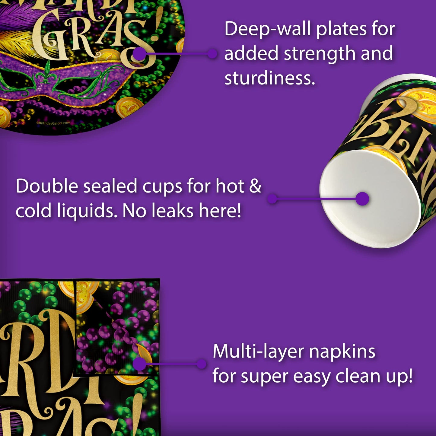 Mardi Gras Party Supplies Set Plates Napkins Cups Tableware Kit for 16