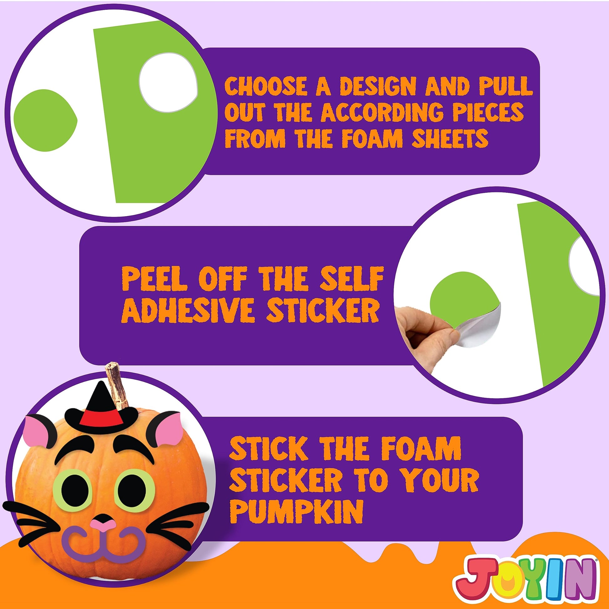 JOYIN 18 Packs Halloween Craft Foam Stickers, Arts Activities Party Supplies, Kids Party Favors, Pumpkin Decorating Kit, Jack O Lantern Face Sticker