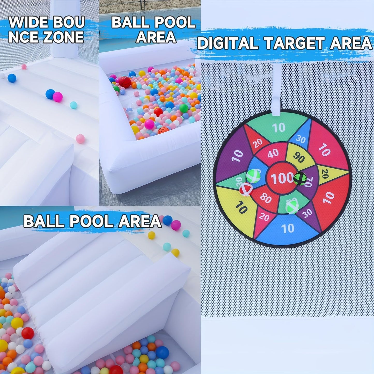 Inflatable White Bounce House Castle - Durable Oxford Material Jumping Bouncer with Blower, Perfect for Kids Birthday Party Indoor & Outdoor(12' L X