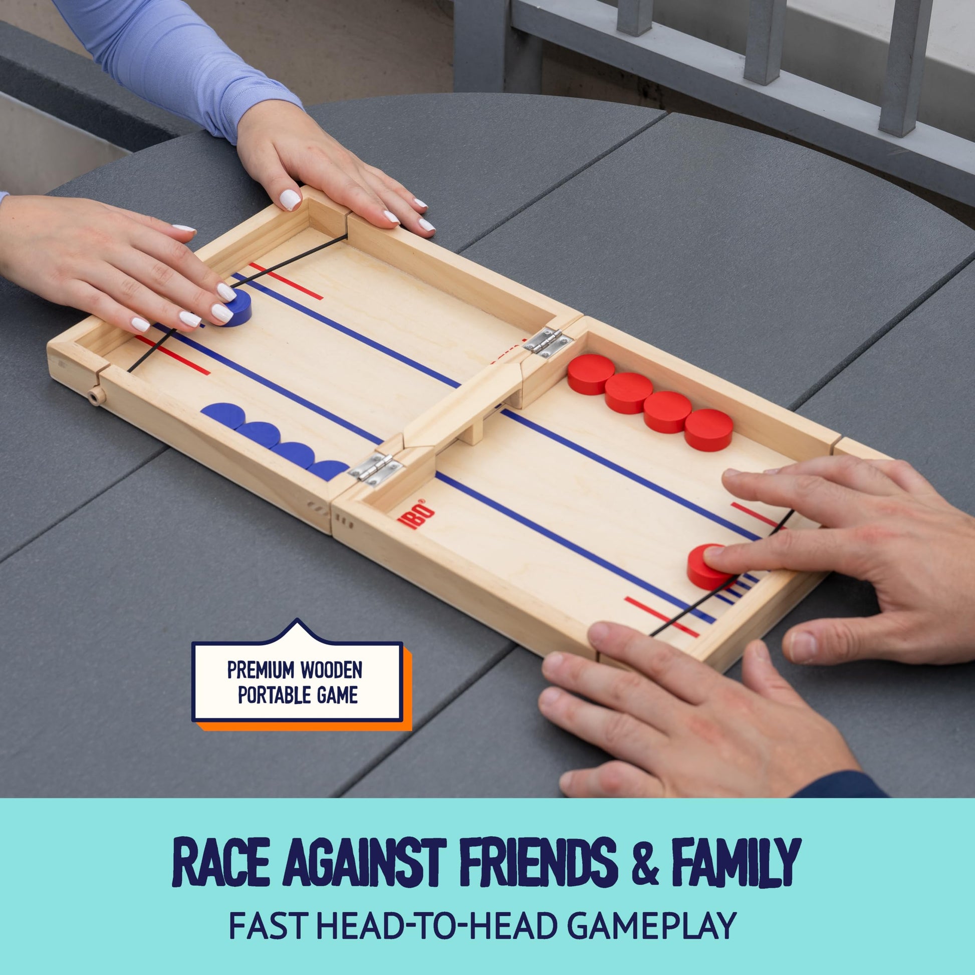 Pinbo Sling Puck Game (18") Premium Wooden Foldable Board | 2 Player Tabletop Game for Adults & Kids | Travel Friendly Classic Slingshot Game