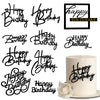 10 PCS Silver Happy Birthday Acrylic Cake Toppers Mirrored Side Cake Decorations Inserts 10 Styles (Black)