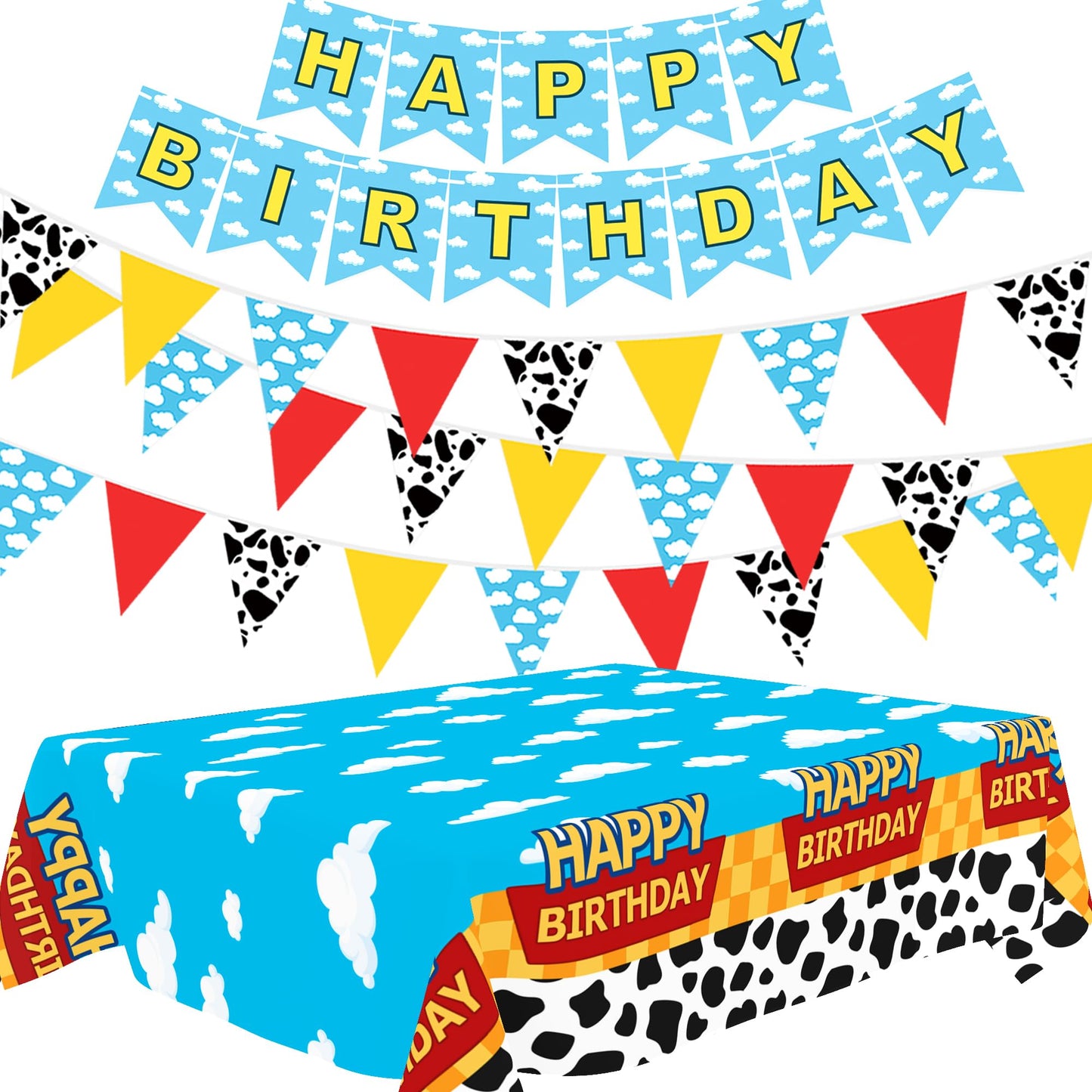 Cartoon Story Party Decorations Happy Birthday Banner Tablecloth