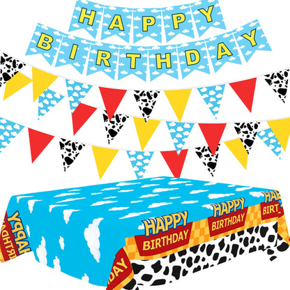Cartoon Story Party Decorations Happy Birthday Banner Tablecloth