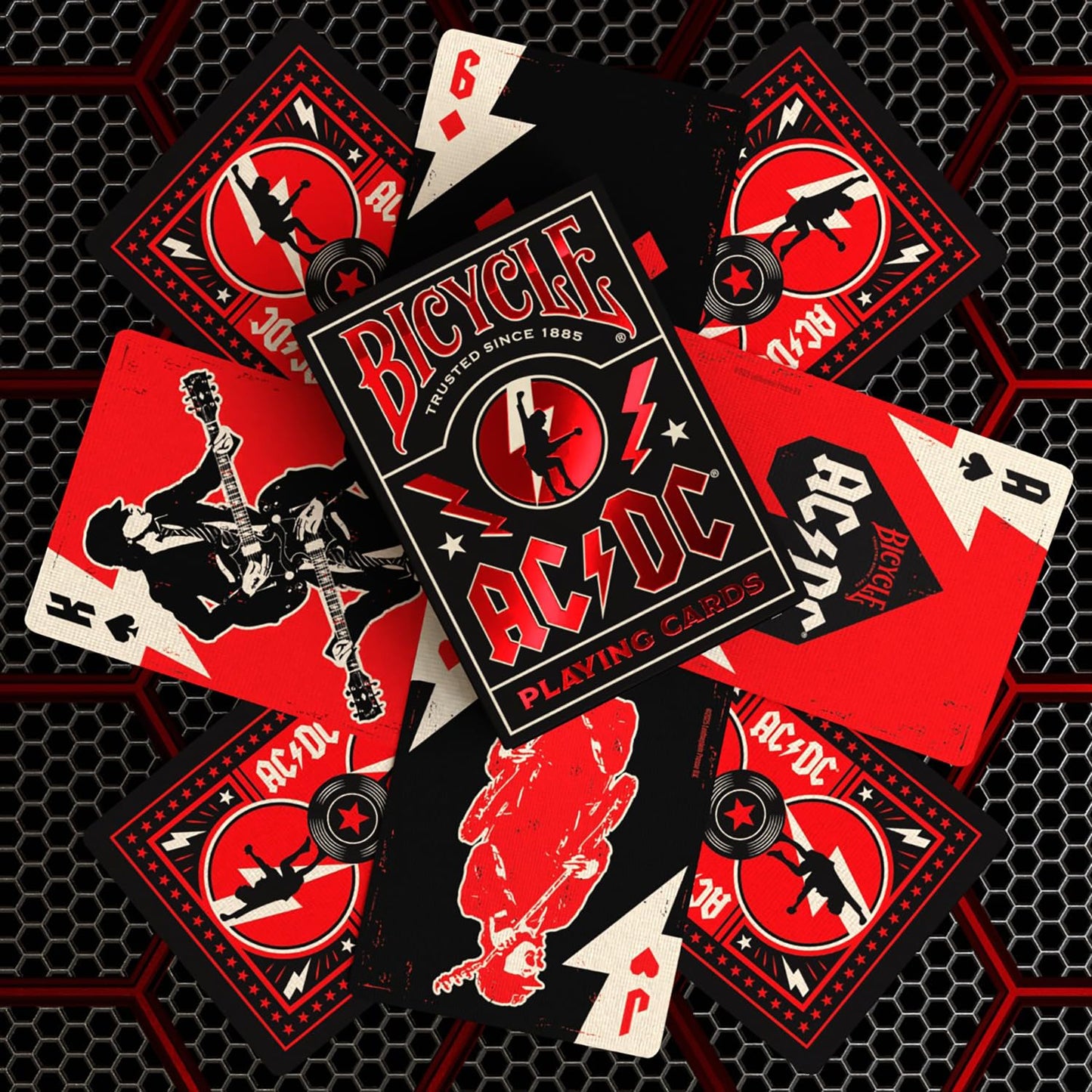 Bicycle ACDC Playing Cards, Features Iconic ACDC Song Titles and Band Designs, Red and Black, 1 Deck